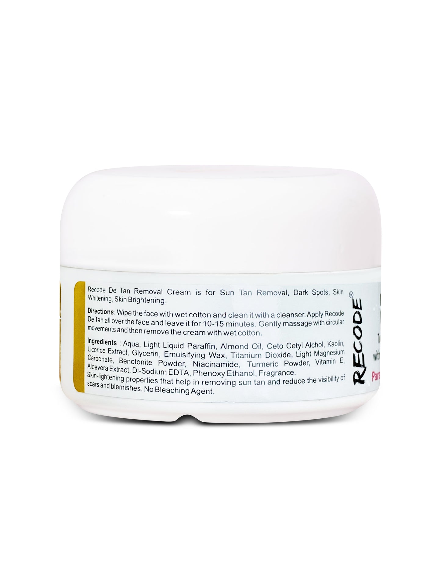 Recode De Tan Removal Cream 50 G - Sun Tan Removal Cream by Recode