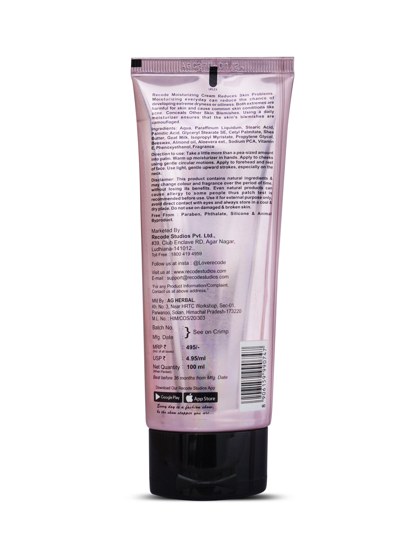 Recode Moisturizer With Goat Milk in Tube - 100 ML