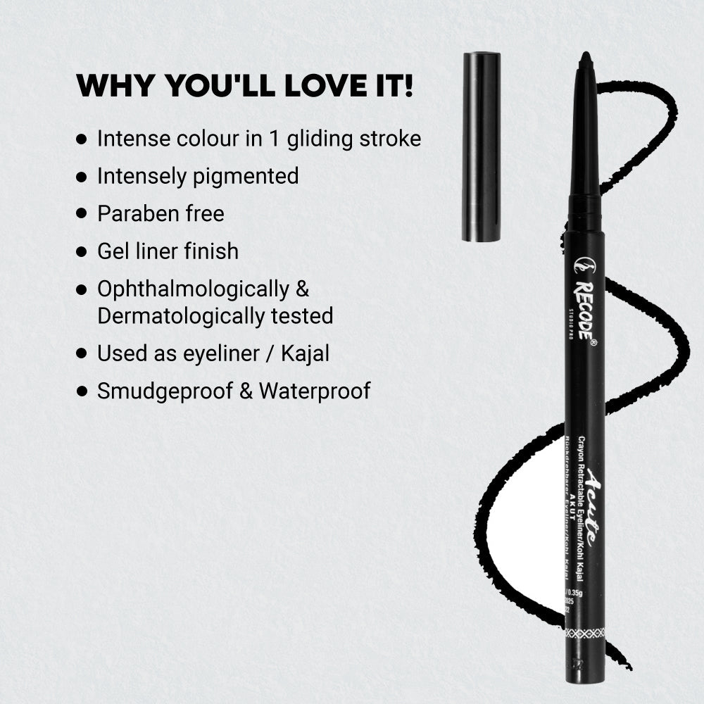 Recode Black Eyeliner Acute Kajal Pencil 0.35 G